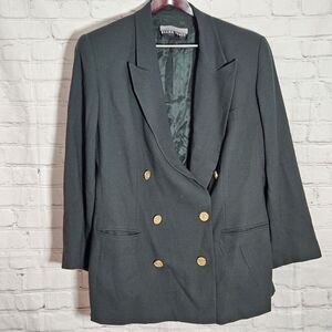 Ellen Tracy Womens Vintage 90s Double Breasted Blazer Jacket Size 22 Wool Green